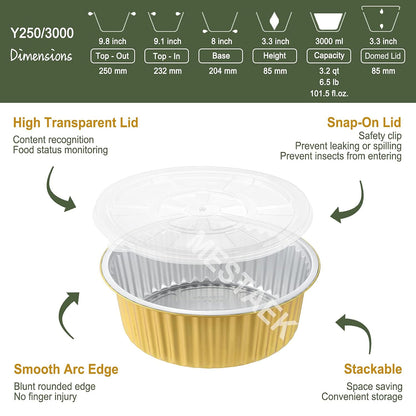 7.7" Round Aluminum Foil Containers with Lids (5 Pack) – Heavy Duty Disposable Takeout Pans for Meal Prep, Pasta, Casserole, Food Storage & Catering, 48oz