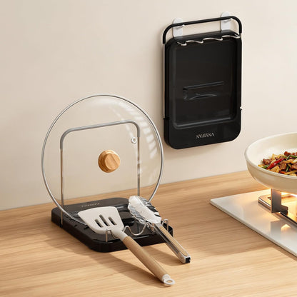 Pot Lid Holder with Wavy Spoon Rest for Kitchen Counter