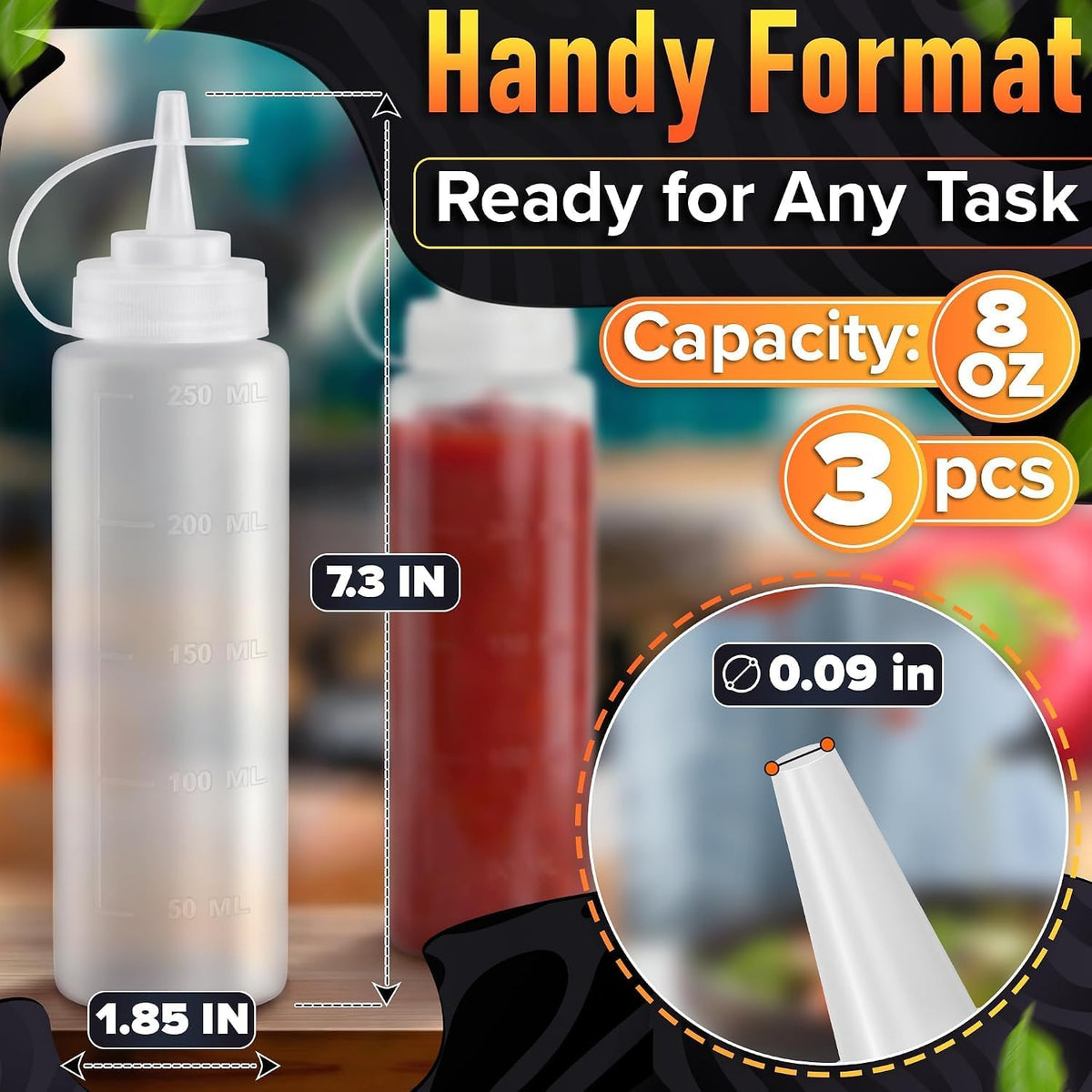 BURIUS Inverted Condiment Squeeze Bottles 16 oz for Sauces, Honey