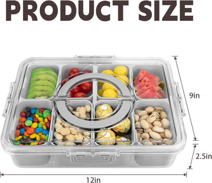 Divided Serving Tray with Lid and Handle,8 Compartments Snacks Box,Snack Fruit Tray,Veggie Tray,Portable Platter for Candy Fruits Nuts Snack Party Entertaining Picnic (2PCS Pink)