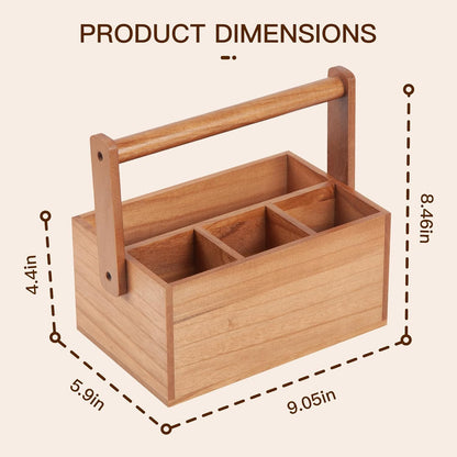 Silverware Caddy with Handle Acacia Paper Plate Holders Wooden Utensil Holder Mulip-Purpose Organizer Picnic Utensil Caddy for Party Home Kitchen Office Bathroom Bedroom RV