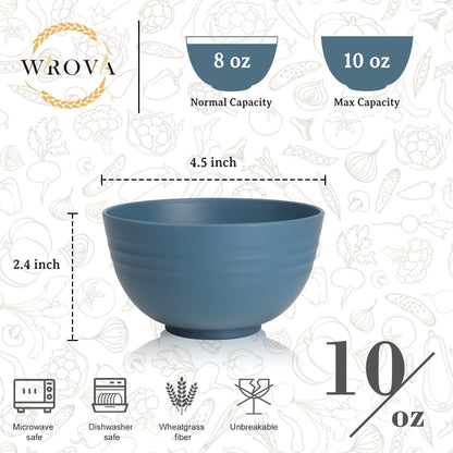 Wrova Wheat Straw Bowls for Kitchen set of 6,Anti-Scald Thick Soup Bowls 40oz,Microwave and Dishwasher Safe Bowl Sets, Unbreakable Cereal Bowl Sets. Vibrant Series