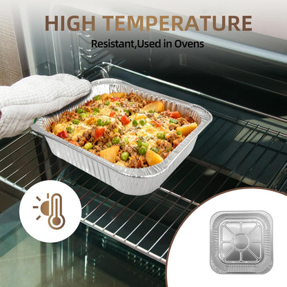 20 Pack 9x13 Aluminum Foil Pans with Lids - Heavy Duty Disposable Baking Pans, Oven Safe Steam Table Trays for Cooking, Meal Prep, Catering, Party, Food Storage & Transport - Silver, 2.5" Deep