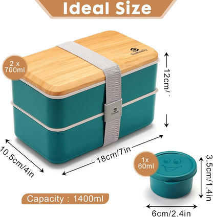 Sinnsally Bento Box for Kids and Adults, Stackable Japanese Bento Lunch Box Containers for Teens/Women with Compartments(47oz),Modern Lunch Containers with Utensil Set,Leak-Proof Lunchbox,Rectangle