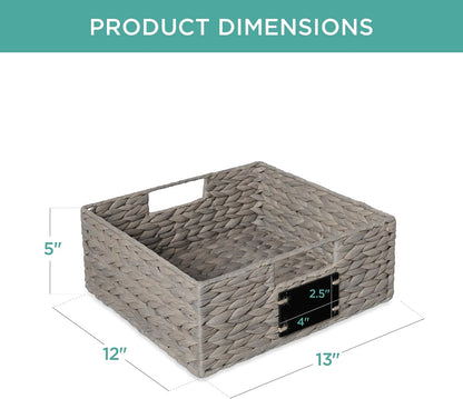 Best Choice Products Set of 4 9x12in Water Hyacinth Pantry Baskets, Woven Organizers w/Chalkboard Label, Chalk Marker - Natural