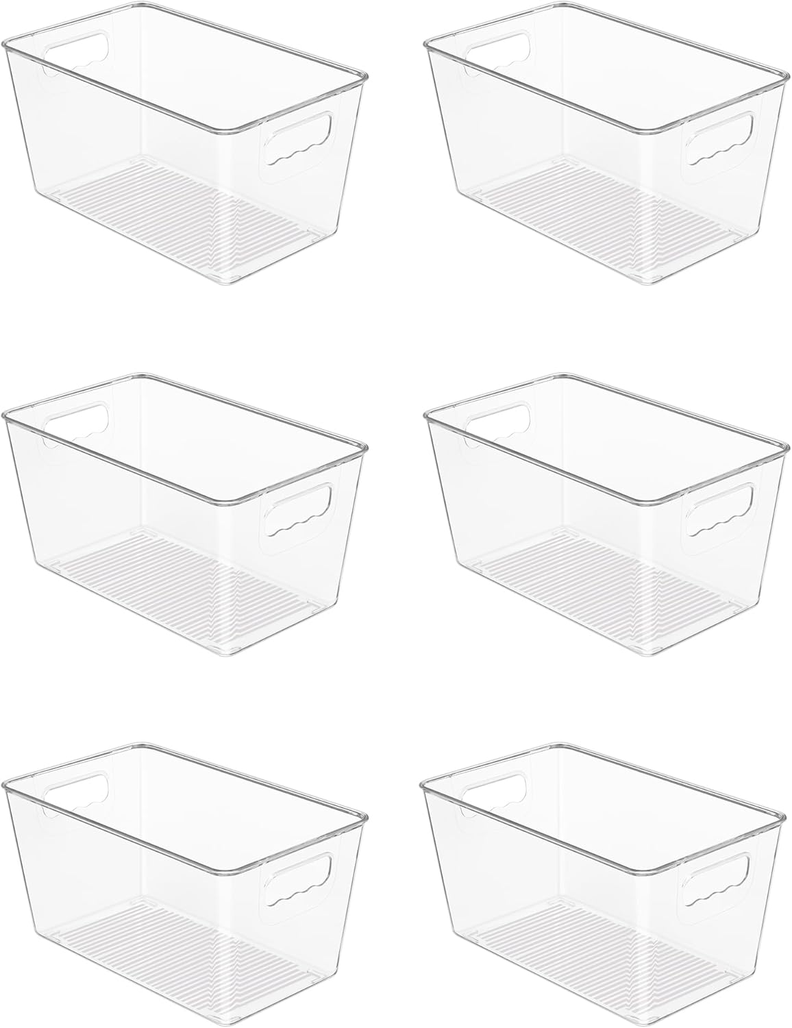 Vtopmart Clear Plastic Storage Bins, 6 PCS Pantry Organizer Bins with Handle for Refrigerator, Fridge, Cabinet, Kitchen, Countertops, Cupboard, Freezer Organization and Storage, Large