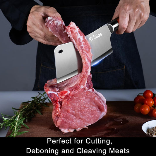 7-inch Butcher Knife Meat Cleaver, Heavy Duty Bone Chopper, Multipurpose Kitchen Chef Knife Chopping Bone, Professional Grade High Carbon Stainless Steel Blade with Full Tang Ergonomic Non-Slip Handle
