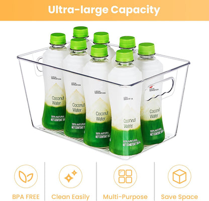 YIHONG Clear Plastic Storage Bins, 4 Pack Small Pantry Organizer Bins with Handle for Kitchen, Freezer,Cabinet,Closet Organization and Storage