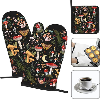 Boho Floral Oven Mitts and Pot Holders Sets of 3, Cute Baker Stuff