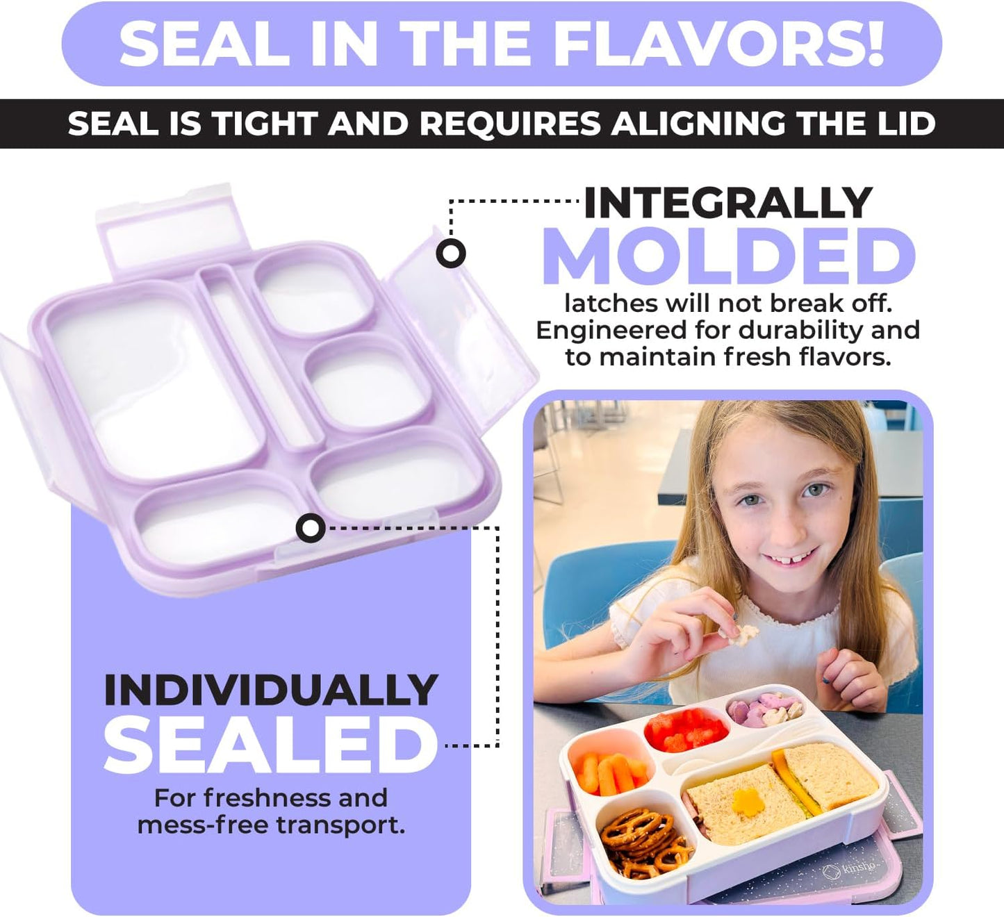 Glitter Lunch Box for Girls, Bento Boxes for School, Pre-School, Toddler Daycare, Travel. Kids Snack Containers, 6 Divided Leak Proof Compartments, BPA Free, Cute 2 Pack Set, Utensils, Pink & Purple