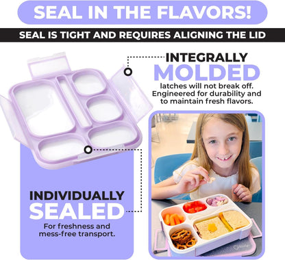 Glitter Lunch Box for Girls, Bento Boxes for School, Pre-School, Toddler Daycare, Travel. Kids Snack Containers, 6 Divided Leak Proof Compartments, BPA Free, Cute 2 Pack Set, Utensils, Pink & Purple