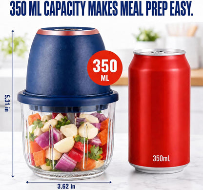 Electric Garlic Chopper, 350 mL, 6-Blade, USB Rechargeable, Blue