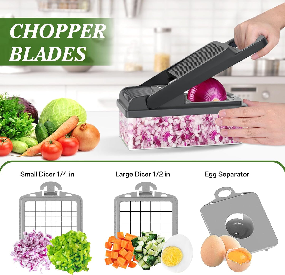 HomeHacks Veggie Chopper Vegetable Cutter, 12 in 1 Kitchen Gadget, Green