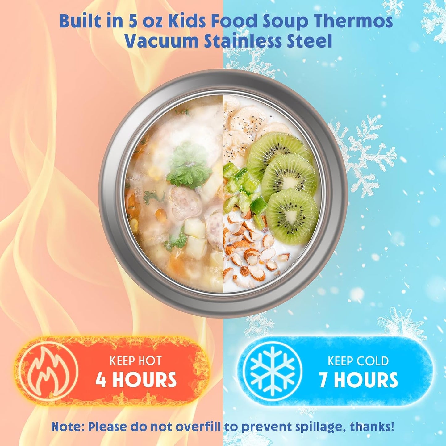 DaCool Upgraded Kids Lunch Box with Thermo for Hot Food 1400ml Child Bento Box for Kids with 5oz Small Thermo for Boys Girls with Fork Spoon Leakproof for Dining Out School Work Picnic, Blue