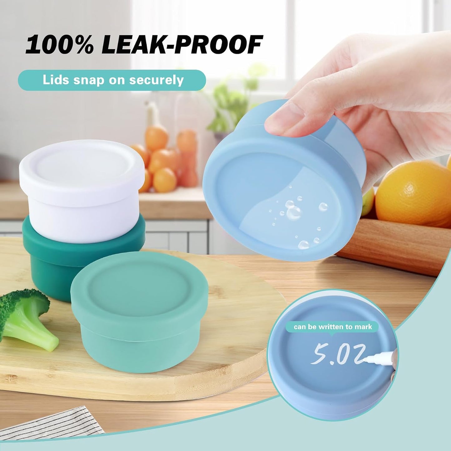 Finorder 6 Pack 3.5 oz Silicone Food Storage Containers Leak Proof Food Snack Storage Cubes,Reusable Small Containers with Lids Freezer Dishwasher Safe Lunch Box for Picnic, Gym, Work