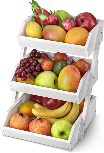 G.a HOMEFAVOR Large Bamboo Fruit Basket, 2-Tier Fruit Bowl for Kitchen Counter, Vegetable Storage Stand for Fruit Shop, 15 mm Thickness (Self-assembly)