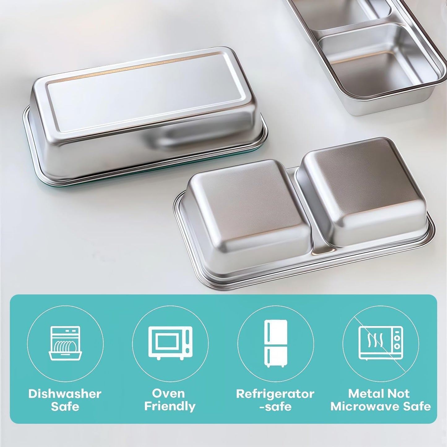 Stainless Steel Snack Containers, 6-Pack Reusable Grab and Go Containers with Lids, Dual Compartment Bento Box for Travel, Camping & Lunch Prep