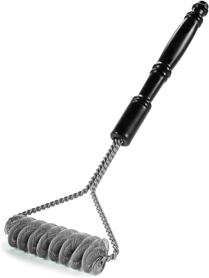 Brushtech Double Helix Grill Brush, 16″ Flat BBQ Grill Cleaner - Bristle‑Free Coil Springs Clean Tops & Sides - Stainless Steel, Long Reach Handle, Heavy‑Duty BBQ Tool for Gas & Charcoal Grates