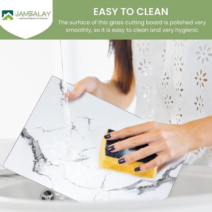 JAMBALAY Tempered Glass Cutting Boards for Kitchen, Gold 12"x8" & 16"x12" Glass Cutting Board Set with Marble Design, With Non Slip Foot, Shatter and Heat Resistant, Dishwasher Safe