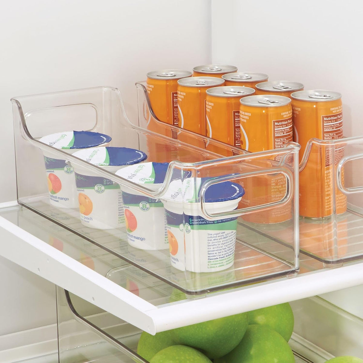 iDesign Stackable Plastic Pantry Bin with Handles, Set of 2, Clear | For Cabinets or Fridge, Made in USA