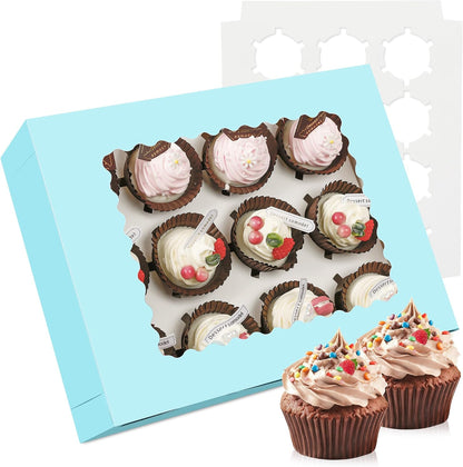 3-Set Cupcake Boxes Bulk with Clear Display Window Hold 12 Standard Cupcakes, Disposable Food Grade White Cupcake Carrier Cupcake Container, Perfect for Cupcakes Muffins Cookies Pastries