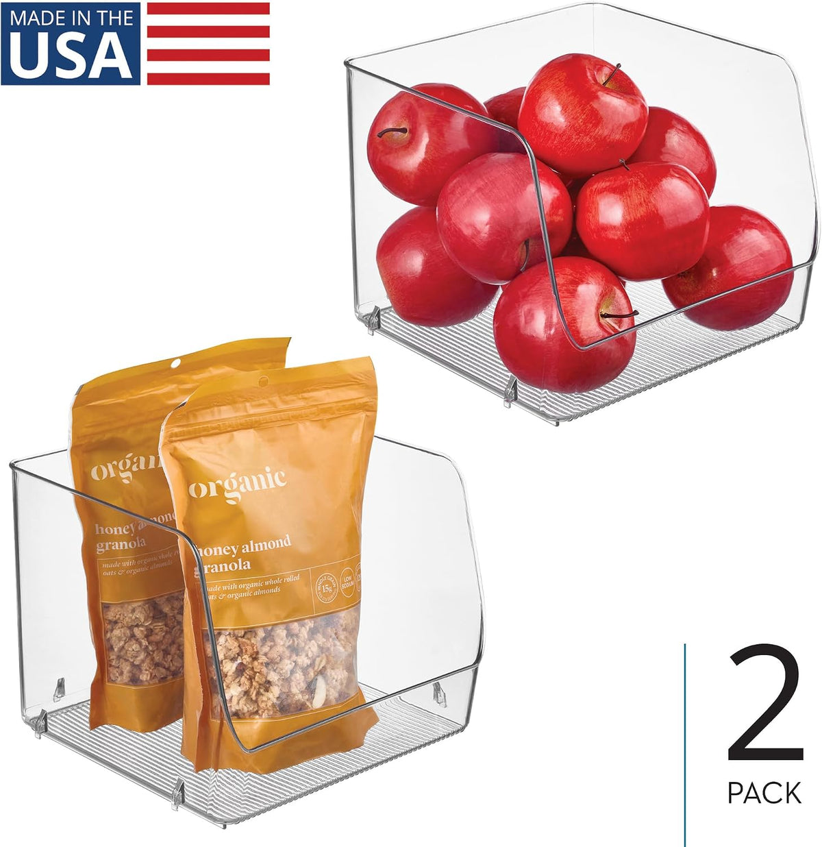 iDesign Stackable Clear Open Front Storage Bin, 4-Pack | Easy Access Organizer, For Kitchen, Pantry or Cabinet