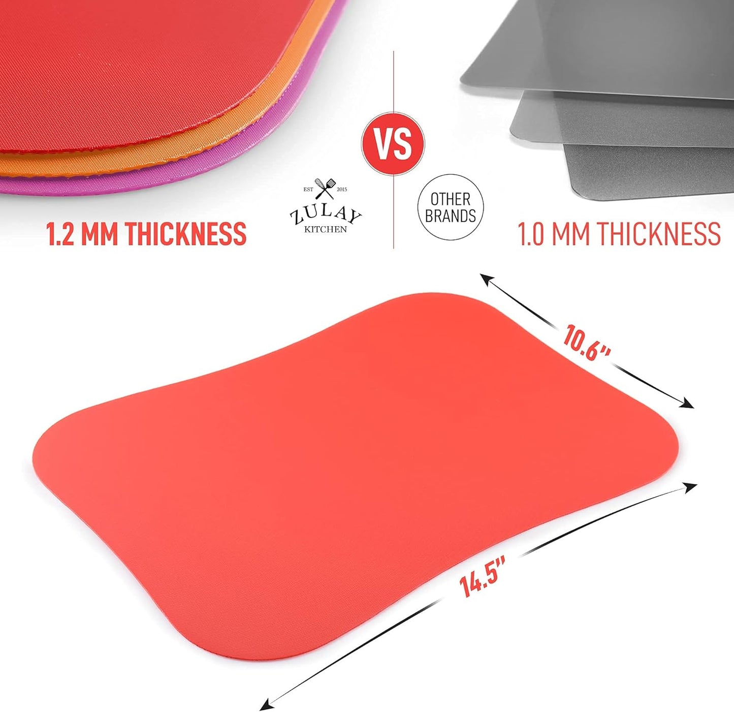 Zulay Kitchen Non-Slip Flexible Cutting Board Set - Dishwasher Friendly Cutting Mats For Cooking - Thick & Durable Flexible Cutting Mats - Non-Porous Cutting Board Mat Set of 3