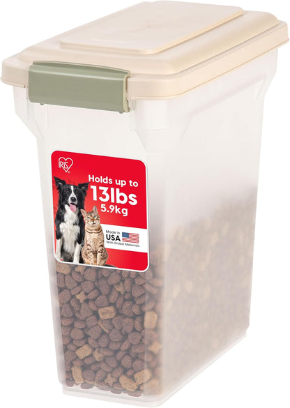 IRIS USA Dog Food Storage Container, Airtight Lid, 2-Cup Scoop, Up to 13 Pounds Pet Food Storage, Versatile Pet Food Bin, Treats, BPA Free, Dark Gray