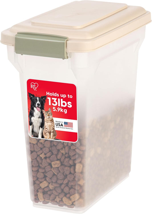 IRIS USA Dog Food Storage Container, Airtight Lid, 2-Cup Scoop, Up to 13 Pounds Pet Food Storage, Versatile Pet Food Bin, Treats, BPA Free, Dark Gray