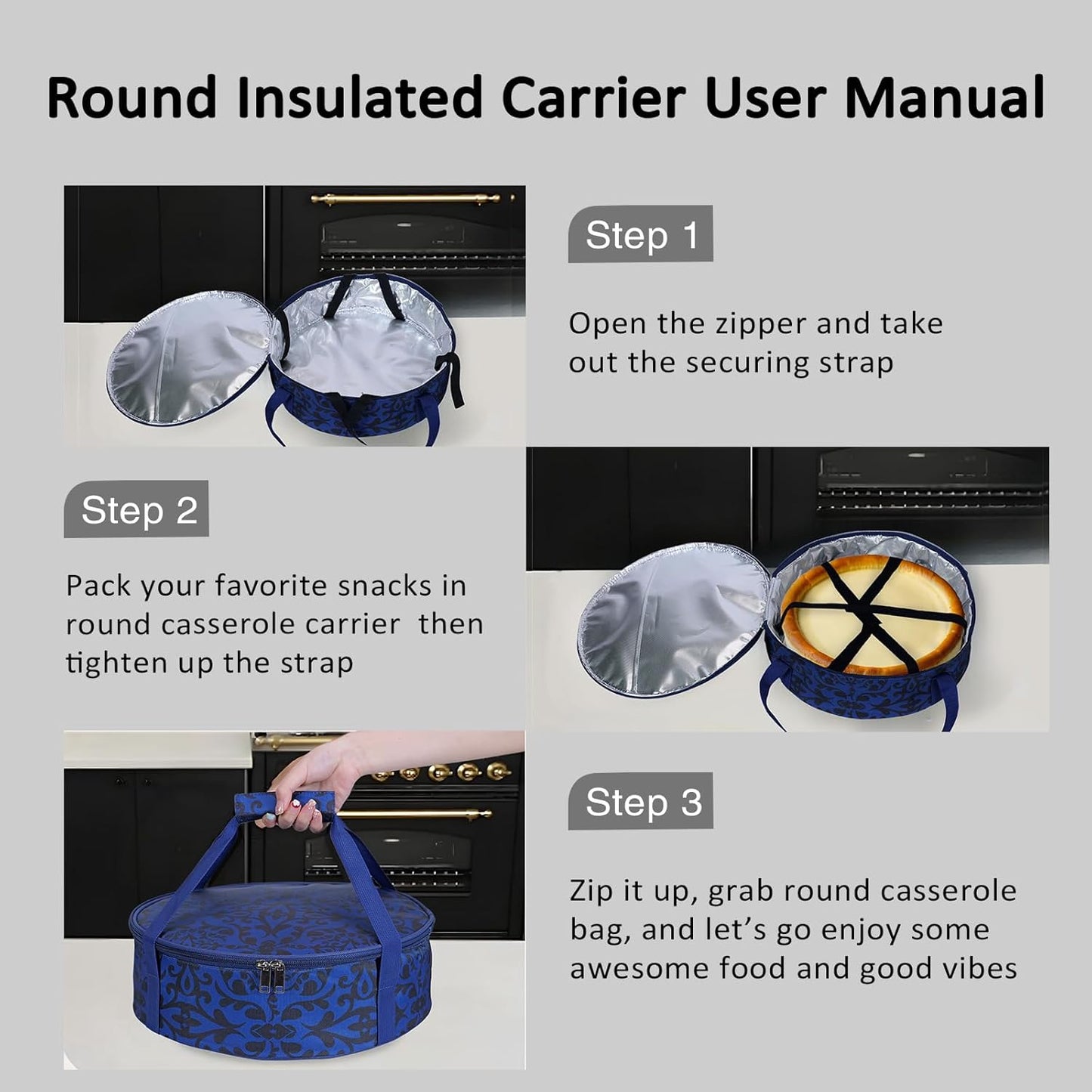 Round Insulated Pie Carrier – Thermal Portable Lunch Transport Cheesecake Cake Dish Container Bag Keep Food Hot/Cold/Fresh for Potlucks Parties Gathering/Cookouts/Church Dinner/Outdoor Events-Red