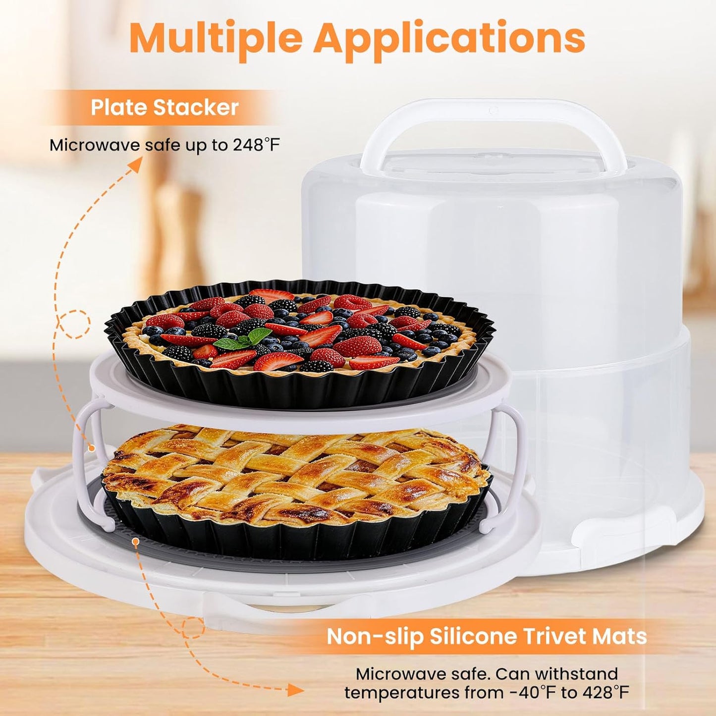 Foldable Cake Carrier, Holds up to 10in Round and 8.5in High Cake, with Lid and Handle