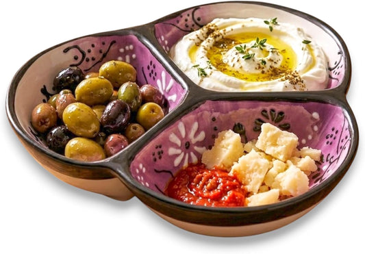 3-Compartment Ceramic Serving Dish, Handmade in Spain
