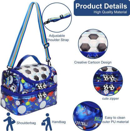 RHCPFOVR Kids Lunch Bag - Double - Decker Cooler Insulated Lunch Box for Boys Girls,Washable Lunch Bag with Strap and Reusable Toddler Lunchbox for School and Daycare