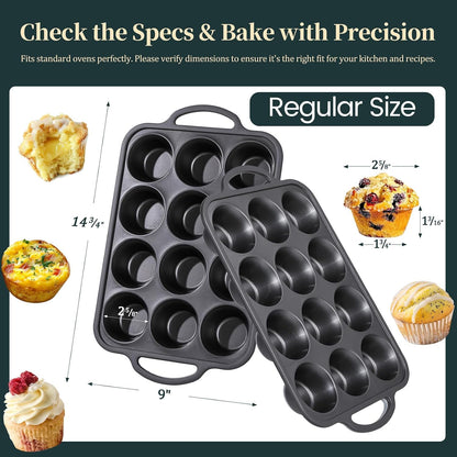 Silicone Muffin Pan with Metal Frame, 12-Cup Non-Stick Baking Pan for Cupcakes & Muffins, Dishwasher Safe & BPA Free, Durable for Meal Prep & Oven Use