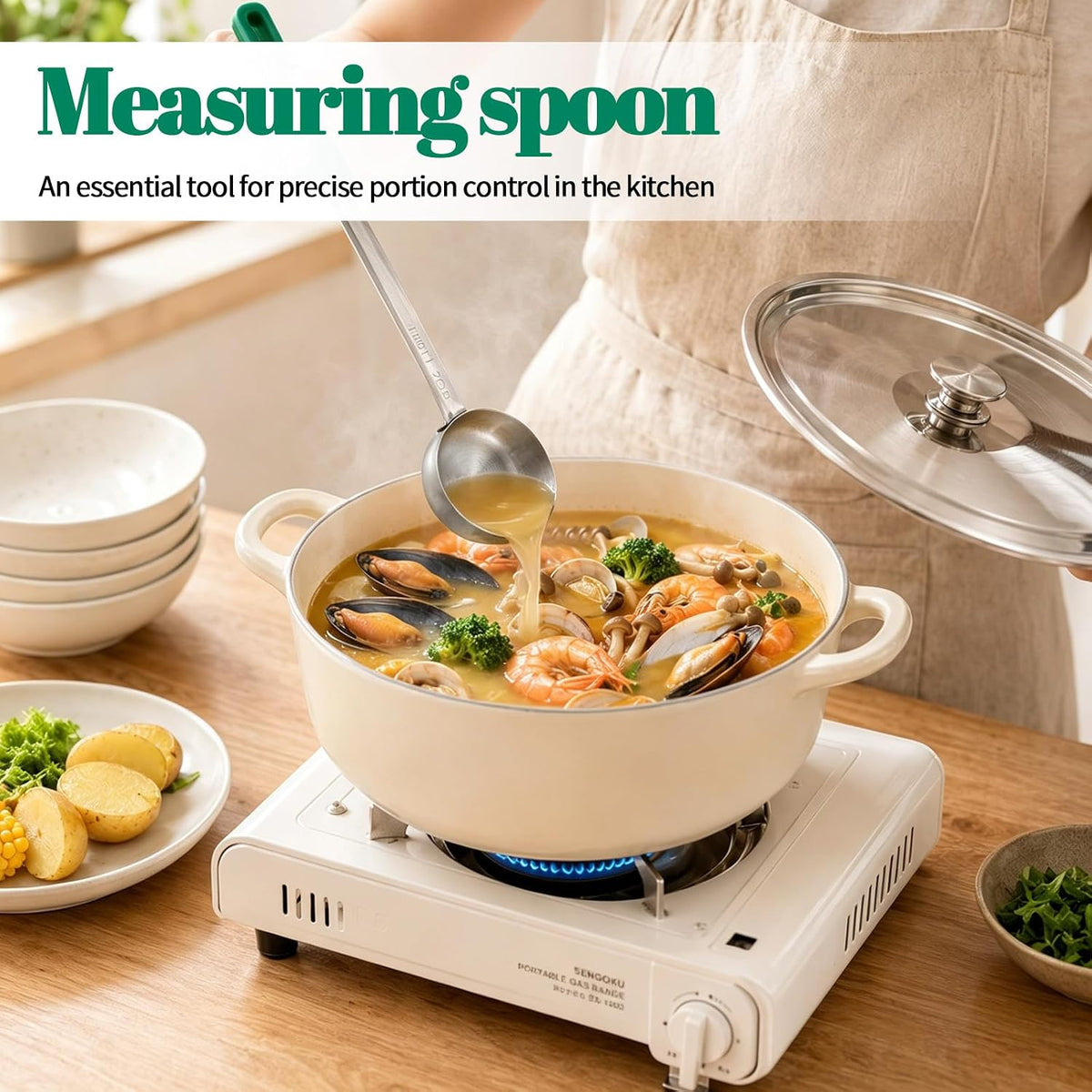 2PCS Portion Control Serving Spoons Set, Restaurant Measuring Serving Ladle Utensils, Portion Scoops for Food, Portions Control Slotted and Unslotted Scoops for Measuring Servings Ladle Utensils