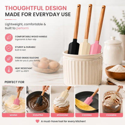 Silicone Spatula Set 3 Pieces - BPA Free&600 ° F High Temperature Resistant, Suitable for Baking, Cooking, and Stirring, Non Damaging and Non Sticky Pot Coatings