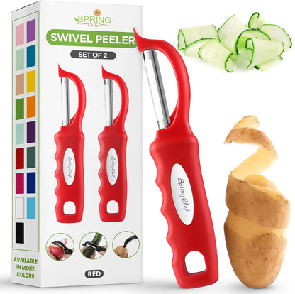 Spring Chef Premium Swivel Vegetable Peeler, Soft Grip Handle and Ultra Sharp Stainless Steel Blades - Perfect Kitchen Peeler For Veggie, Fruit, Potato, Carrot, Apple - Mango