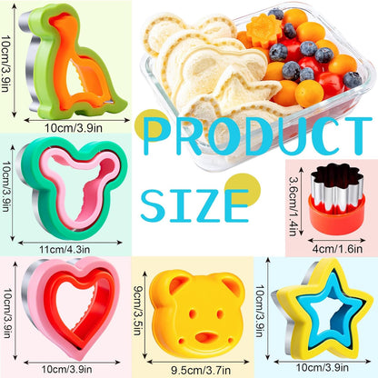 Sandwich Cutter for Kids 48 Pcs, Kimfead Cookie Cutters, Fruit Vegetable Cutter Shapes, Food Picks for Bento Box, Mouse Dinosaur Star Square Heart Shape