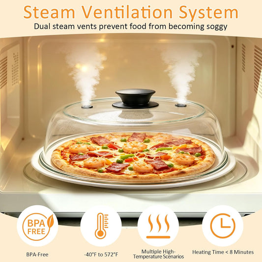 AULEEP 3-in-1 Glass Microwave Splatter Cover for Food with Vents, 10.24in