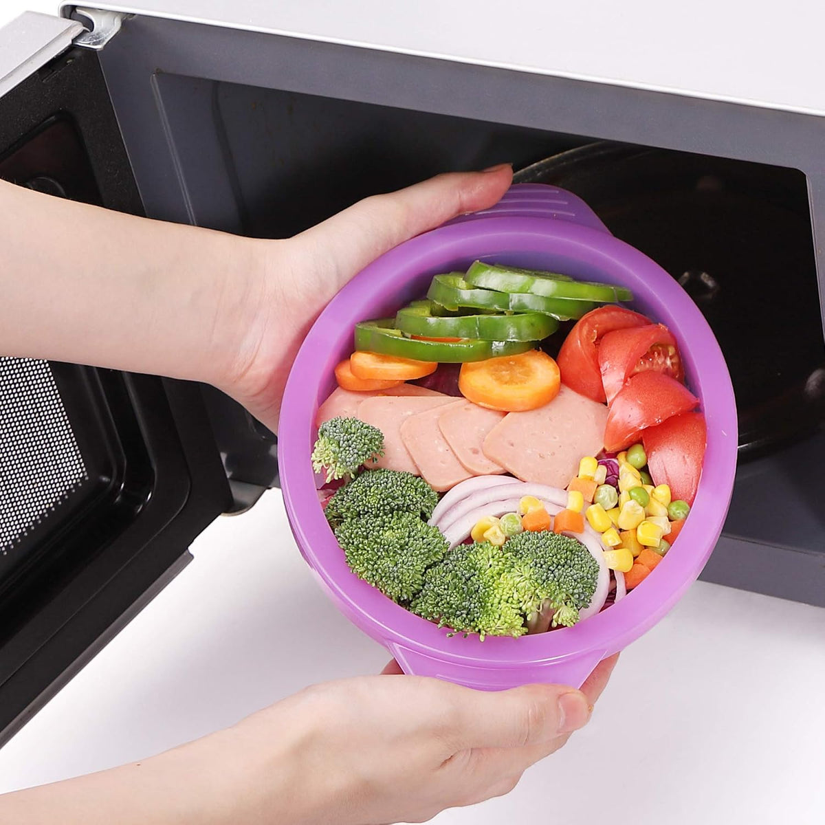Silicone Microwave Steamer Collapsible Cooker for Vegetables Fish Prep Meal