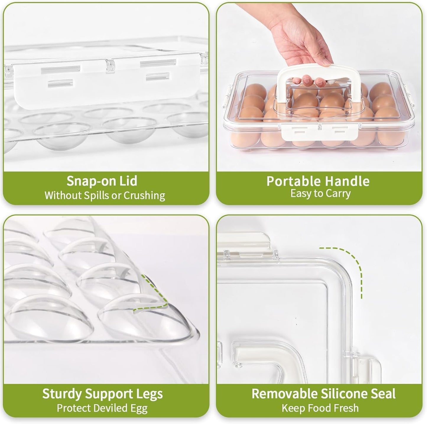 Egg Containers with Lid, 2 Pack Thick Clear Plastic Carrier with Handle Storage 48 Eggs, Stackable Egg Holder Portable Tray Platter for Fridge, Travel, Party-White/2pack
