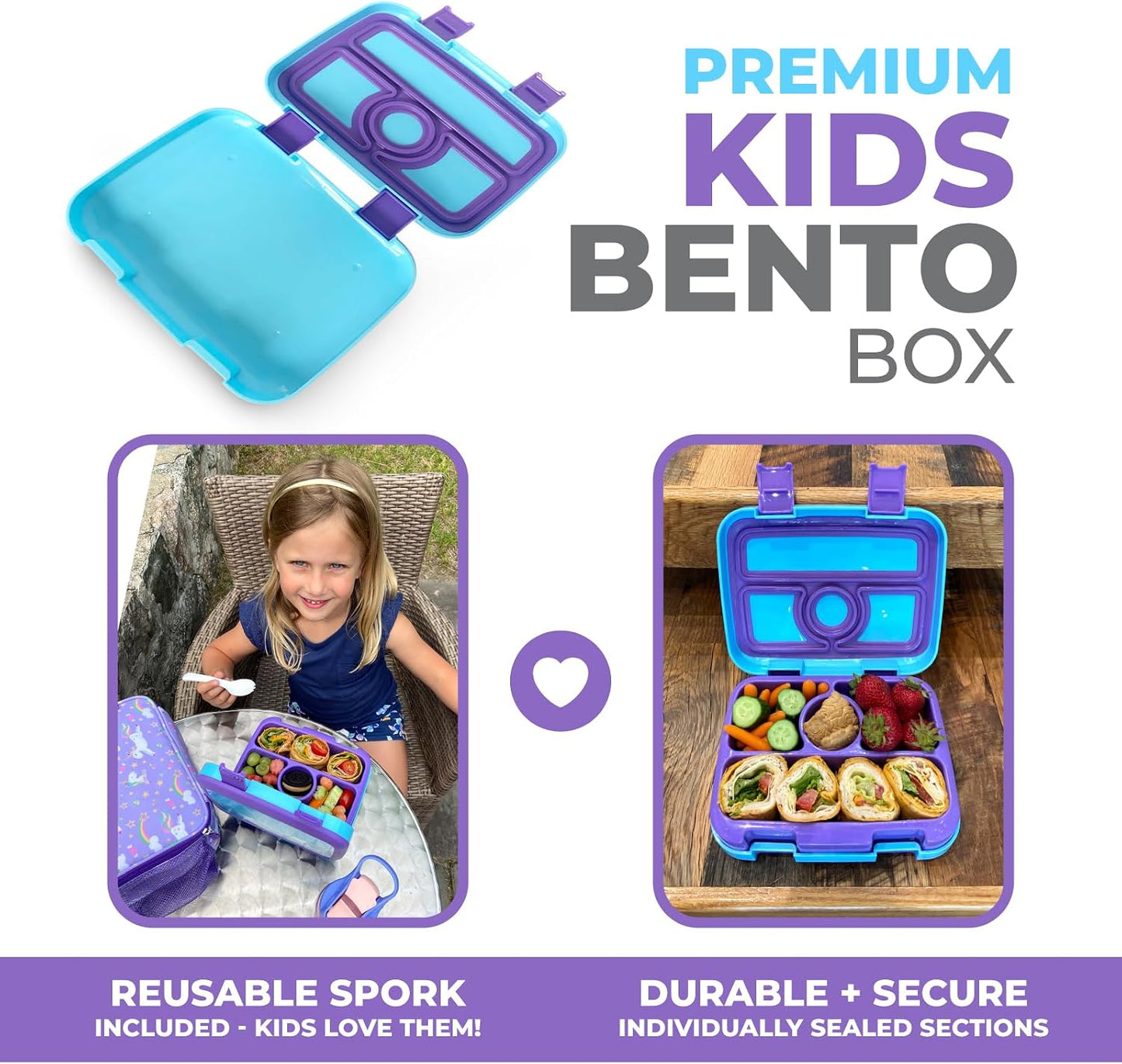 Kids Lunch Box - Bento Box for Boys Toddler Daycare, 4 Portion Sections with Lid, Snack Container Pre-School Kid Lunches Toddlers Removable Tray BPA Free, 3+ Years Old, Blue Rocket Dinosaur