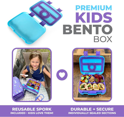 Kids Lunch Box - Bento Box for Boys Toddler Daycare, 4 Portion Sections with Lid, Snack Container Pre-School Kid Lunches Toddlers Removable Tray BPA Free, 3+ Years Old, Blue Rocket Dinosaur