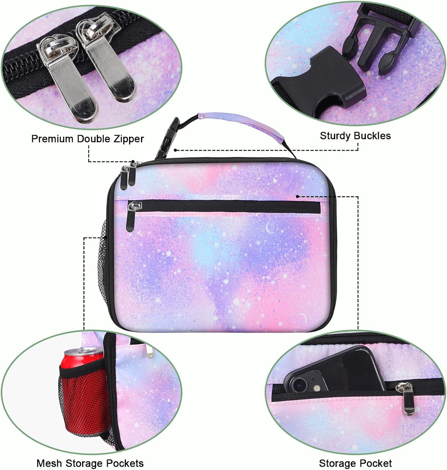 Kids Lunch Box for Boys Girls Lunch Bag Insulated Durable Lunchbox Children Lunch Tote Bag for School Black