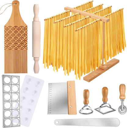 Baderke 9 Pcs Pasta Making Tools, Drying Rack Ravioli Press Gnocchi Board