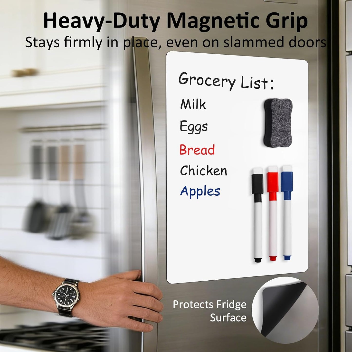 Magnetic Whiteboard for Fridge 12" x 8": Small Dry Erase Board Sheet for Kitchen Refrigerator as Weekly Menu Planner with Strong Magnet Backing - Flat Ships