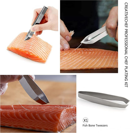 CREATIVECHEF 10 PCS Plating Tools Culinary Set Contains Kitchen Tweezers Spatula Sauce Plating Spoon（Black）