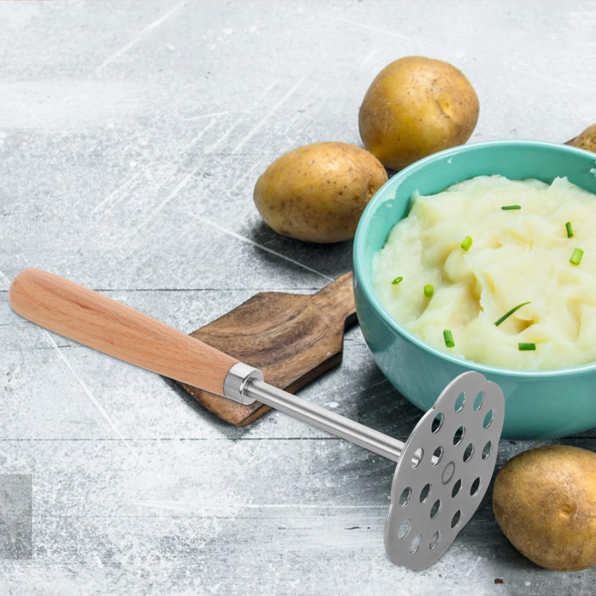 NUOBESTY Potato Masher with Handle Manual Vegetable Presser for Potatoes Fruits Avocados Garlic and Baby Food Stainless Steel Kitchen Tool 8.66 X 3.14 X 3.14 in