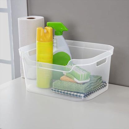 （2 Pack） Clear Plastic Storage Bin, Large Open Organizer Bin with Handles, 14.25" L Easy Access Pantry & Closet Organizer, See-Through Container for Home Office