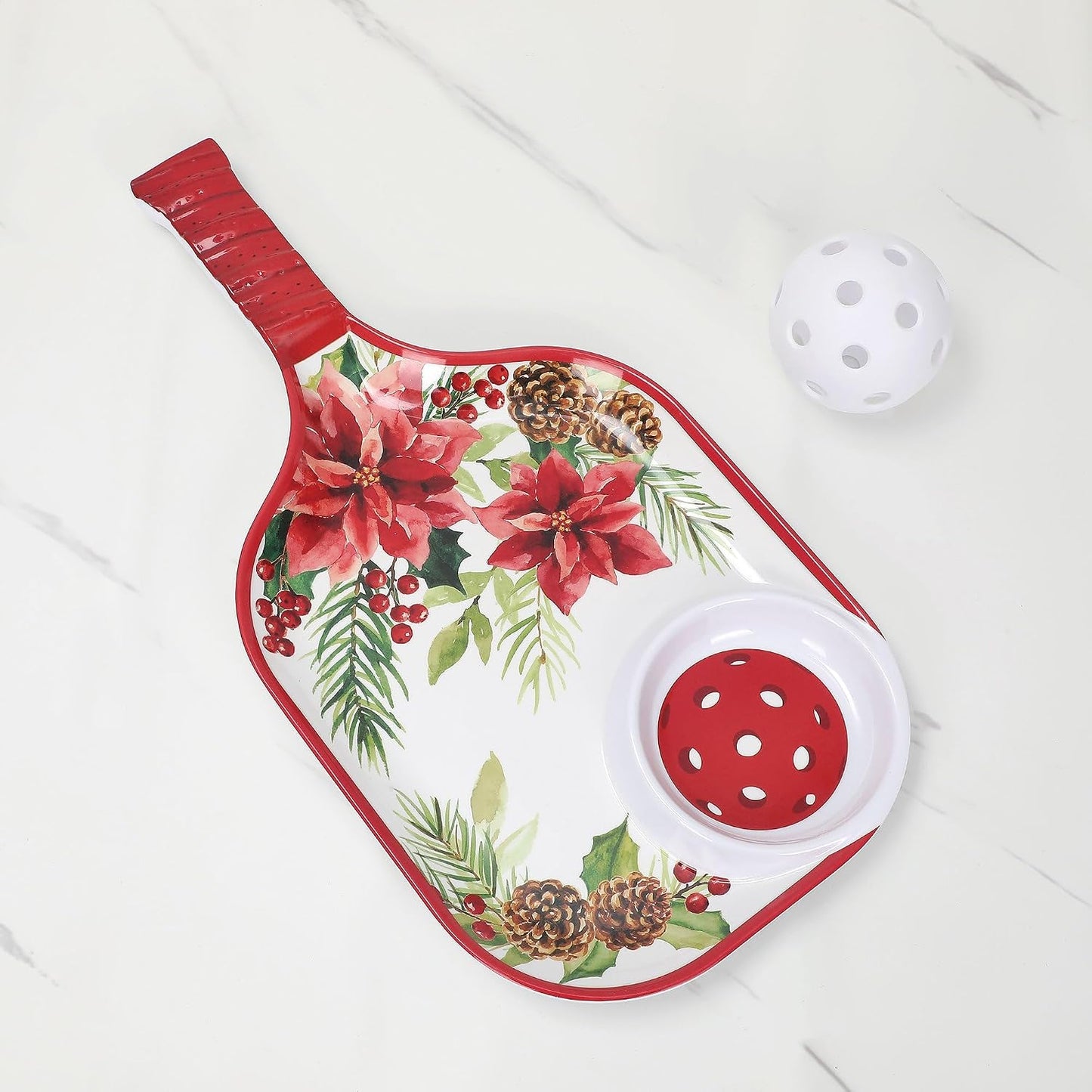 UPware Watermelon Melamine Chip and Dip Snack Tray, Summer Fruit Pickleball Paddle Shape Platter for Chips, Salsa, Fruits, and Appetizers, 15.75 x 8 Inch